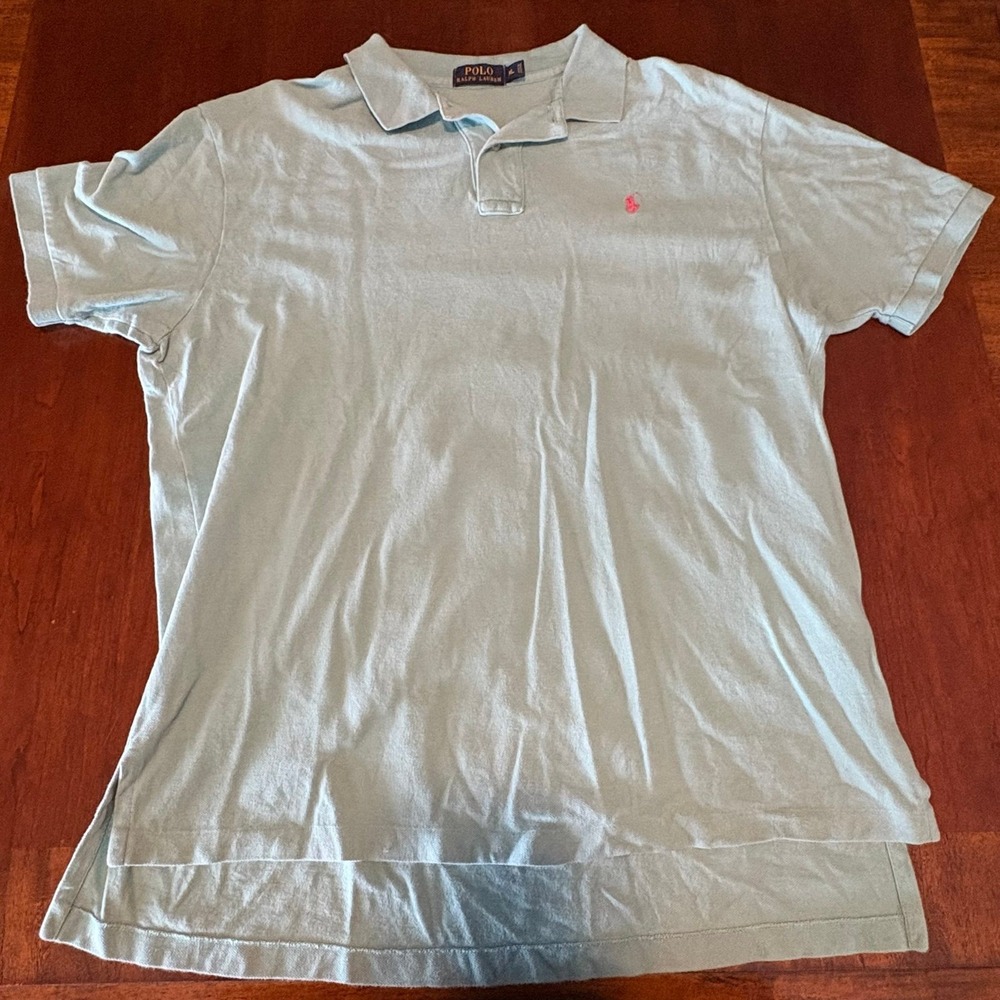 Polo Ralph Lauren Solid Polo Shirt Light Blue Pink Pony Logo Size XL